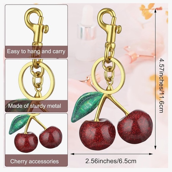 Cherry bag charm with green leaf and Gold Hardware perfect for your coac… - Picture 3 of 3